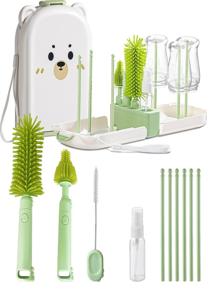 Detsuk Travel Baby Bottle Cleaner Kit with Storage Case – 6-in-1 Compact Bottle Brush Set for Infant Feeding, Breast Pump Parts & On-The-Go Washing – Baby Travel Essentials for Flying (Green) - Image 1